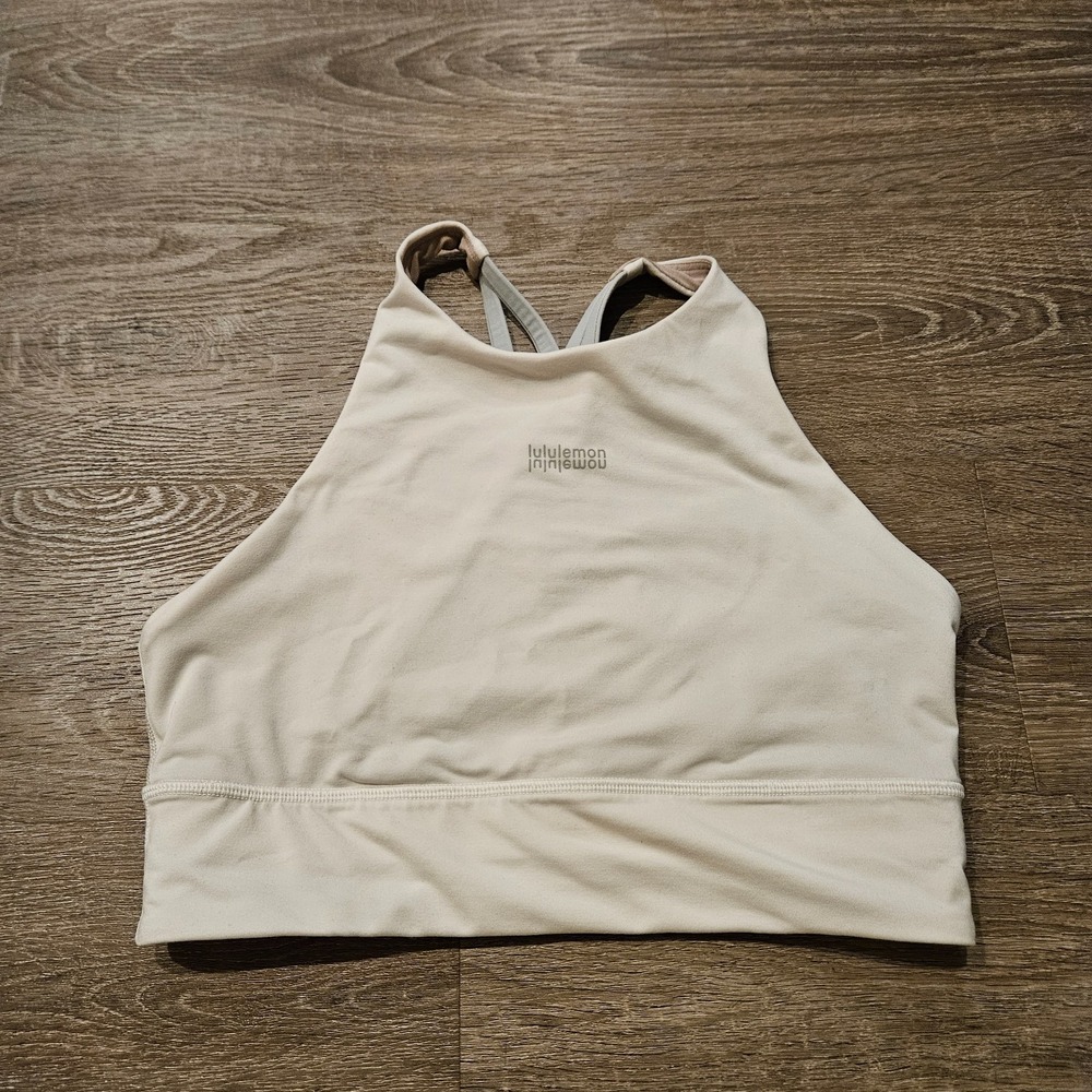 Lululemon Energy High-Neck Longline Bra Size 8 White Silver Blue W2DE8S